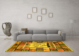 Machine Washable Southwestern Yellow Country Rug in a Living Room, wshcon574yw