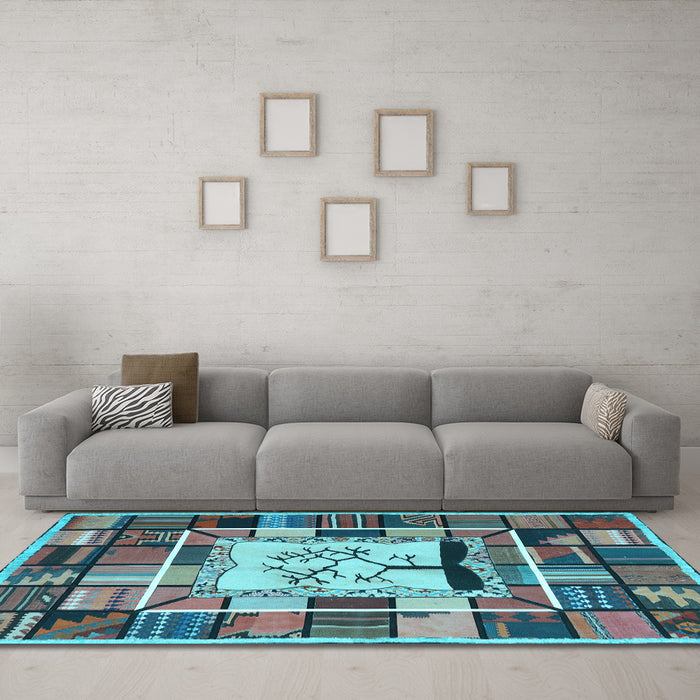 Machine Washable Southwestern Light Blue Country Rug in a Living Room, wshcon574lblu