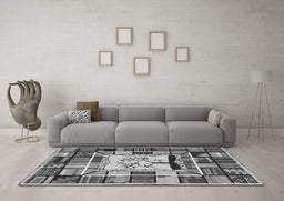Machine Washable Southwestern Gray Country Rug in a Living Room,, wshcon574gry