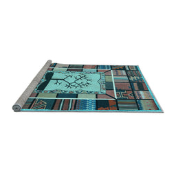 Sideview of Machine Washable Southwestern Light Blue Country Rug, wshcon574lblu