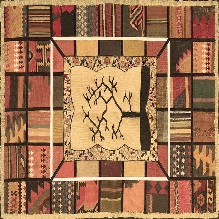 Square Southwestern Brown Country Rug, con574brn