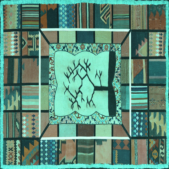Square Southwestern Turquoise Country Rug, con574turq