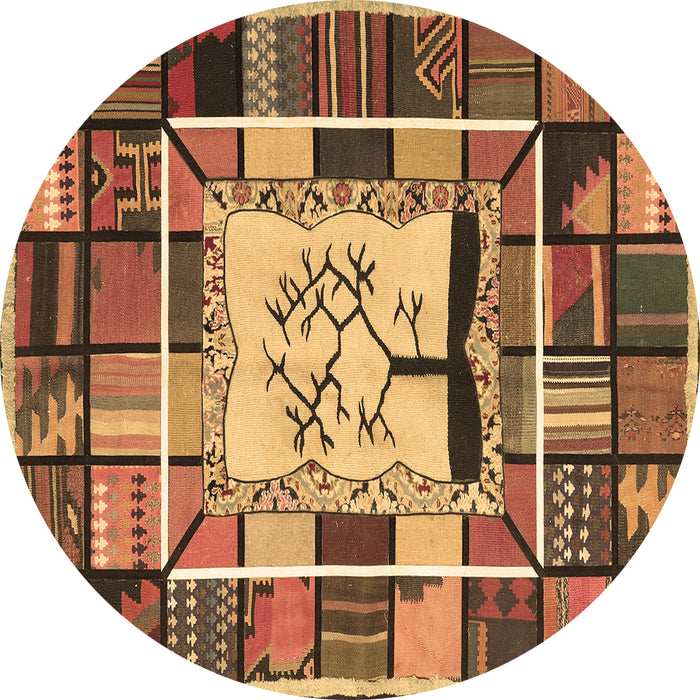 Round Southwestern Brown Country Rug, con574brn