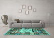 Machine Washable Southwestern Turquoise Country Area Rugs in a Living Room,, wshcon574turq