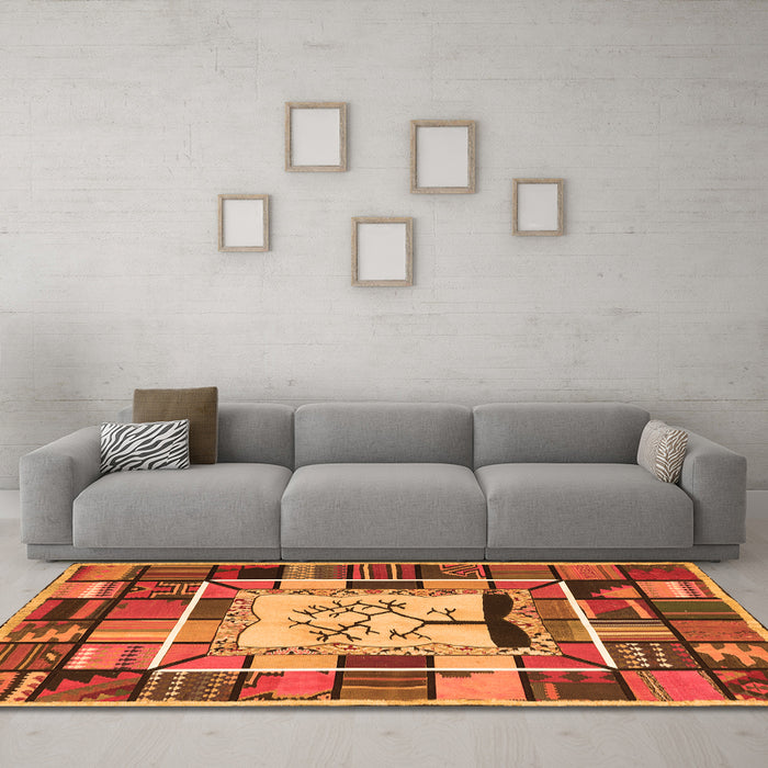 Machine Washable Southwestern Orange Country Area Rugs in a Living Room, wshcon574org