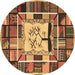 Round Machine Washable Southwestern Brown Country Rug, wshcon574brn