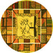 Round Machine Washable Southwestern Yellow Country Rug, wshcon574yw