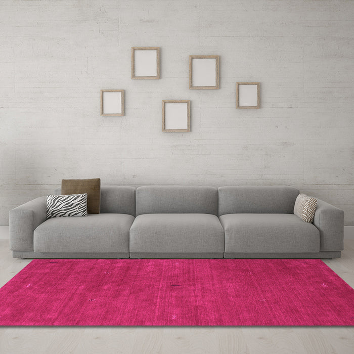 Machine Washable Abstract Pink Contemporary Rug in a Living Room, wshcon575pnk