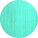 Round Machine Washable Solid Turquoise Modern Area Rugs, wshcon577turq