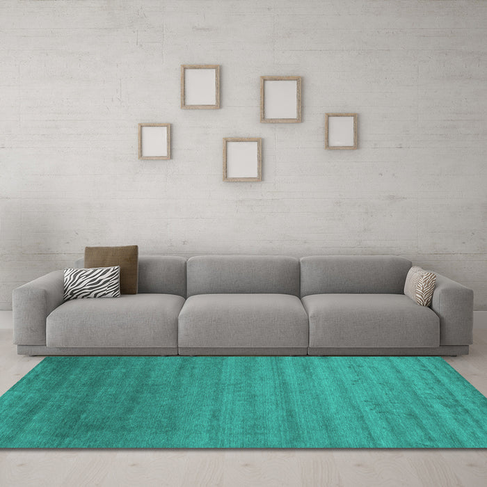 Machine Washable Abstract Turquoise Contemporary Area Rugs in a Living Room,, wshcon578turq