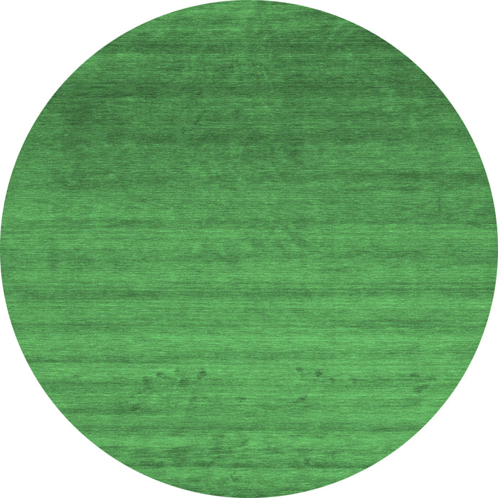 Round Machine Washable Abstract Emerald Green Contemporary Area Rugs, wshcon578emgrn