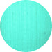 Round Machine Washable Solid Turquoise Modern Area Rugs, wshcon579turq