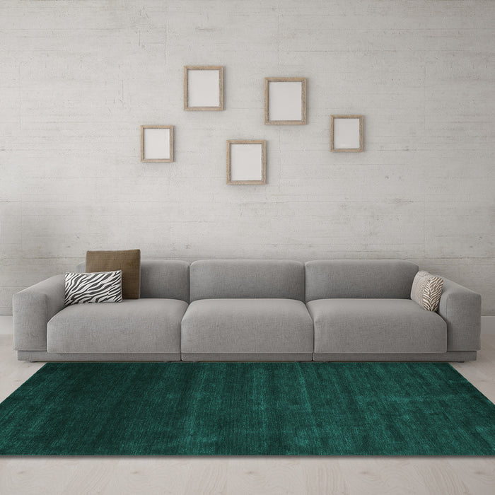 Machine Washable Abstract Turquoise Contemporary Area Rugs in a Living Room,, wshcon57turq