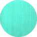 Round Machine Washable Solid Turquoise Modern Area Rugs, wshcon580turq