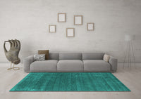 Machine Washable Abstract Turquoise Contemporary Rug, wshcon581turq