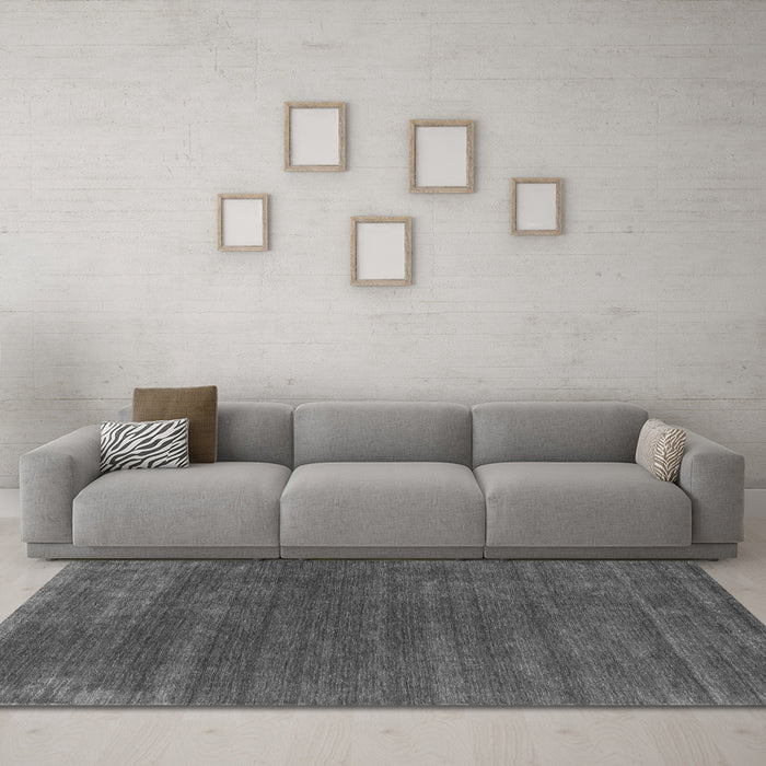 Machine Washable Abstract Gray Contemporary Rug in a Living Room,, wshcon581gry