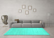 Machine Washable Solid Turquoise Modern Area Rugs in a Living Room,, wshcon582turq