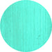 Round Machine Washable Solid Turquoise Modern Area Rugs, wshcon582turq