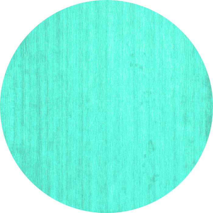 Round Machine Washable Solid Turquoise Modern Area Rugs, wshcon583turq