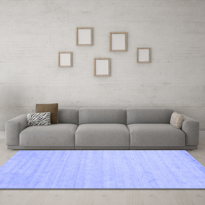 Machine Washable Solid Blue Modern Rug in a Living Room, wshcon583blu