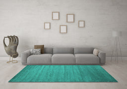 Machine Washable Abstract Turquoise Contemporary Area Rugs in a Living Room,, wshcon588turq