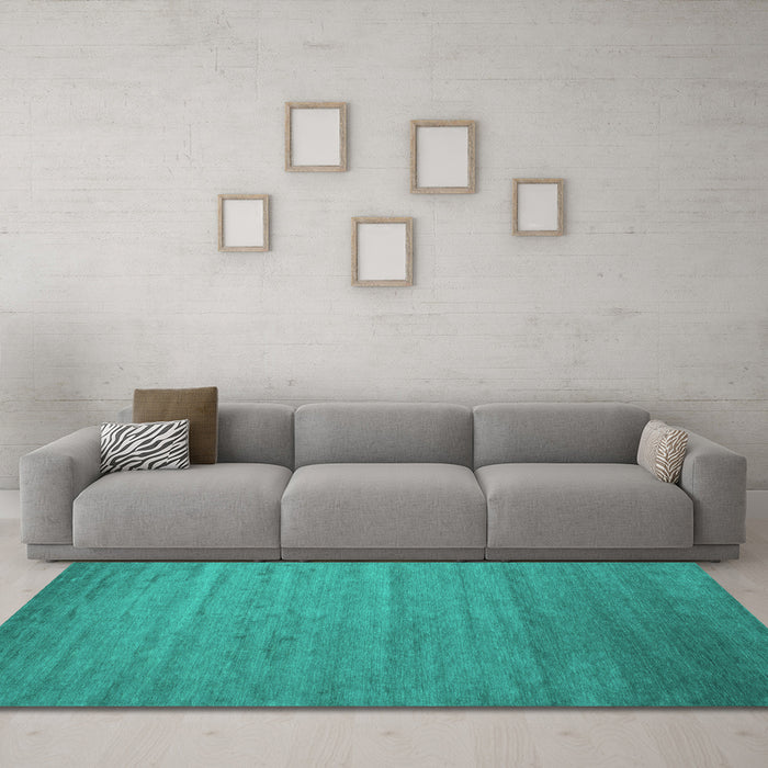 Machine Washable Abstract Turquoise Contemporary Area Rugs in a Living Room,, wshcon588turq