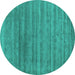 Round Machine Washable Abstract Turquoise Contemporary Area Rugs, wshcon589turq