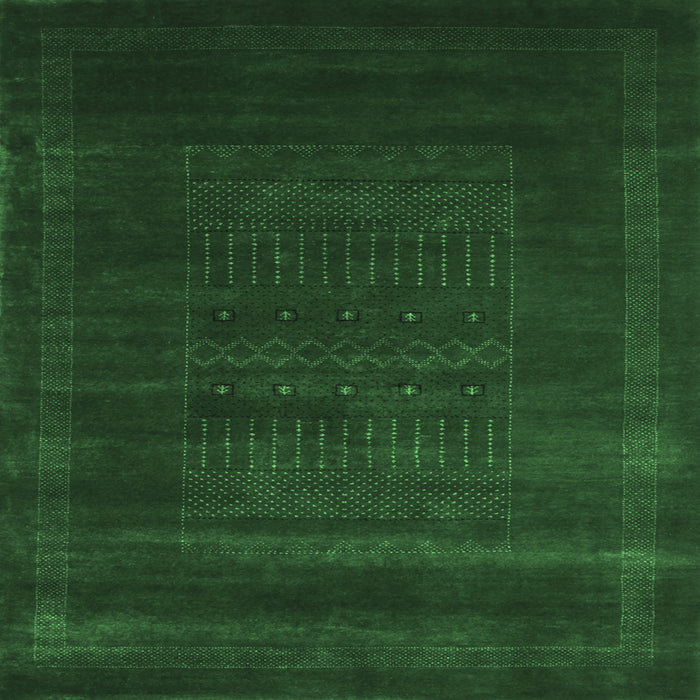 Square Machine Washable Abstract Emerald Green Contemporary Area Rugs, wshcon591emgrn