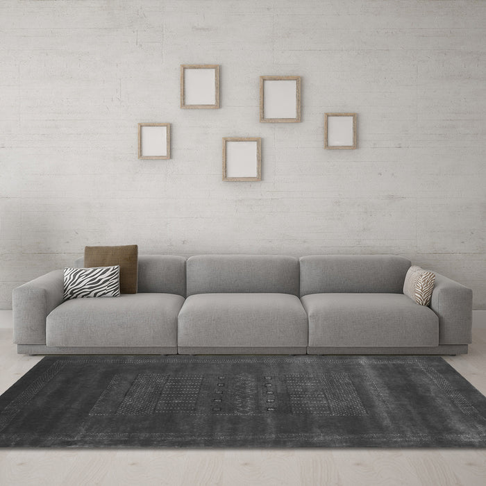 Machine Washable Abstract Gray Contemporary Rug in a Living Room,, wshcon591gry