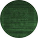 Round Machine Washable Abstract Emerald Green Contemporary Area Rugs, wshcon591emgrn