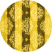 Round Abstract Yellow Contemporary Rug, con592yw