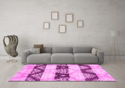 Machine Washable Abstract Pink Contemporary Rug in a Living Room, wshcon592pnk