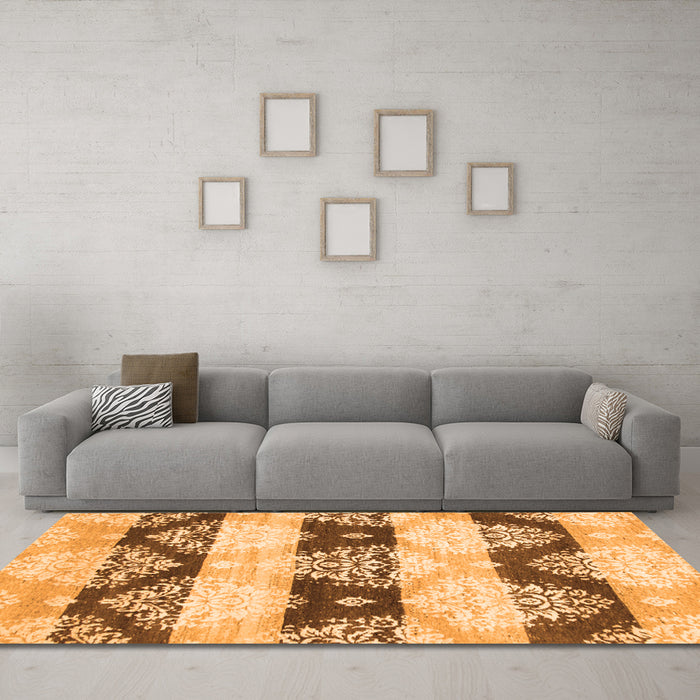 Machine Washable Abstract Orange Contemporary Area Rugs in a Living Room, wshcon592org