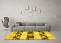 Machine Washable Abstract Yellow Contemporary Rug, wshcon592yw