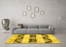 Machine Washable Abstract Yellow Contemporary Rug in a Living Room, wshcon592yw