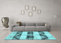 Machine Washable Abstract Light Blue Contemporary Rug, wshcon592lblu