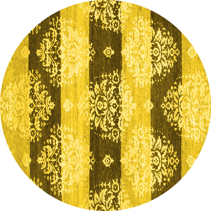 Round Machine Washable Abstract Yellow Contemporary Rug, wshcon592yw