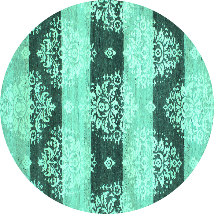 Round Abstract Turquoise Contemporary Rug, con592turq