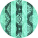 Round Abstract Turquoise Contemporary Rug, con592turq