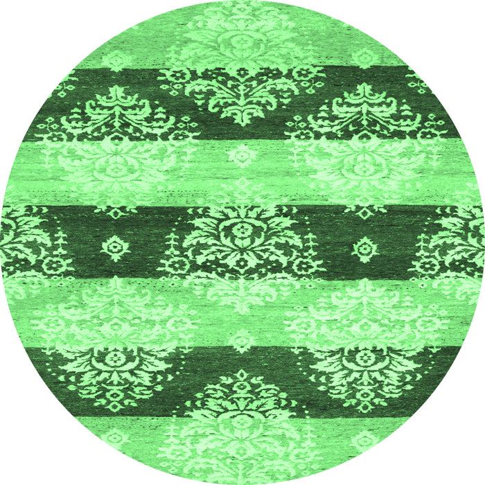 Round Machine Washable Abstract Emerald Green Contemporary Area Rugs, wshcon592emgrn