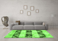 Machine Washable Abstract Green Contemporary Rug, wshcon592grn