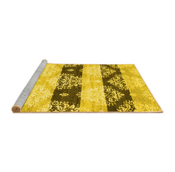 Sideview of Machine Washable Abstract Yellow Contemporary Rug, wshcon592yw