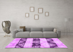 Machine Washable Abstract Purple Contemporary Area Rugs in a Living Room, wshcon592pur