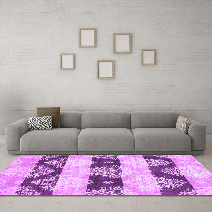 Machine Washable Abstract Purple Contemporary Area Rugs in a Living Room, wshcon592pur