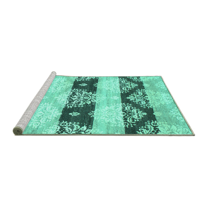 Sideview of Machine Washable Abstract Turquoise Contemporary Area Rugs, wshcon592turq