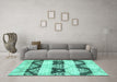 Machine Washable Abstract Turquoise Contemporary Area Rugs in a Living Room,, wshcon592turq