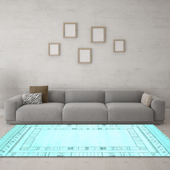 Machine Washable Solid Light Blue Modern Rug in a Living Room, wshcon593lblu
