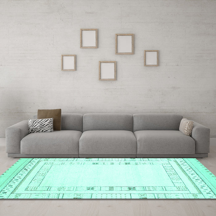 Machine Washable Solid Turquoise Modern Area Rugs in a Living Room,, wshcon593turq