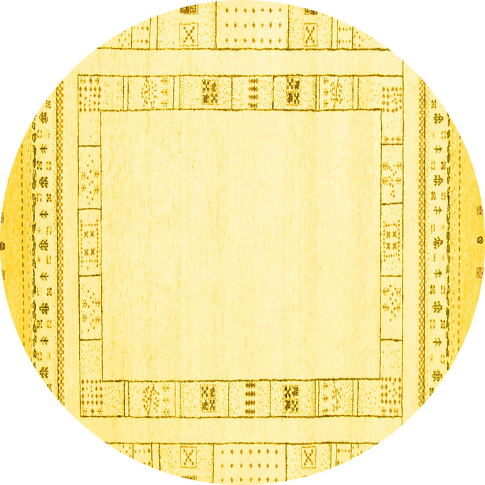 Round Machine Washable Solid Yellow Modern Rug, wshcon593yw