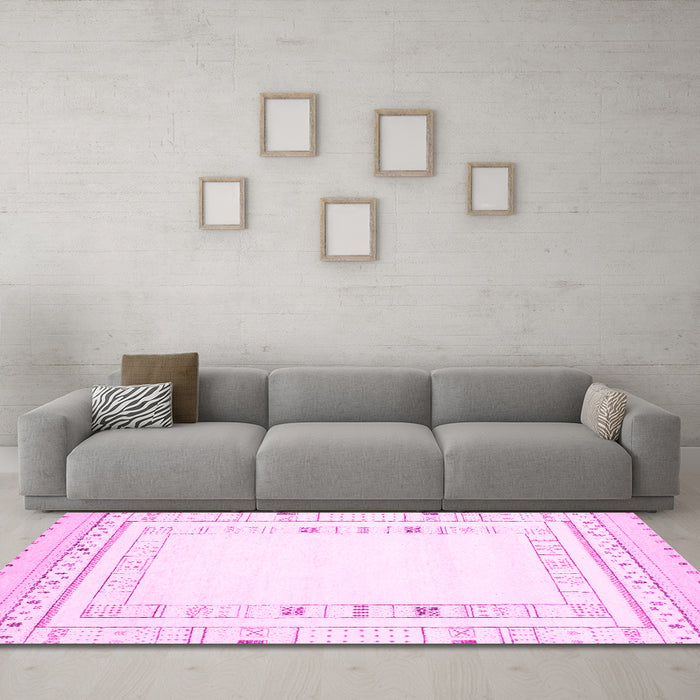 Machine Washable Solid Pink Modern Rug in a Living Room, wshcon593pnk